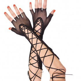 Accessori: guanti lunghi in rete a mezze dita con nastrini.
